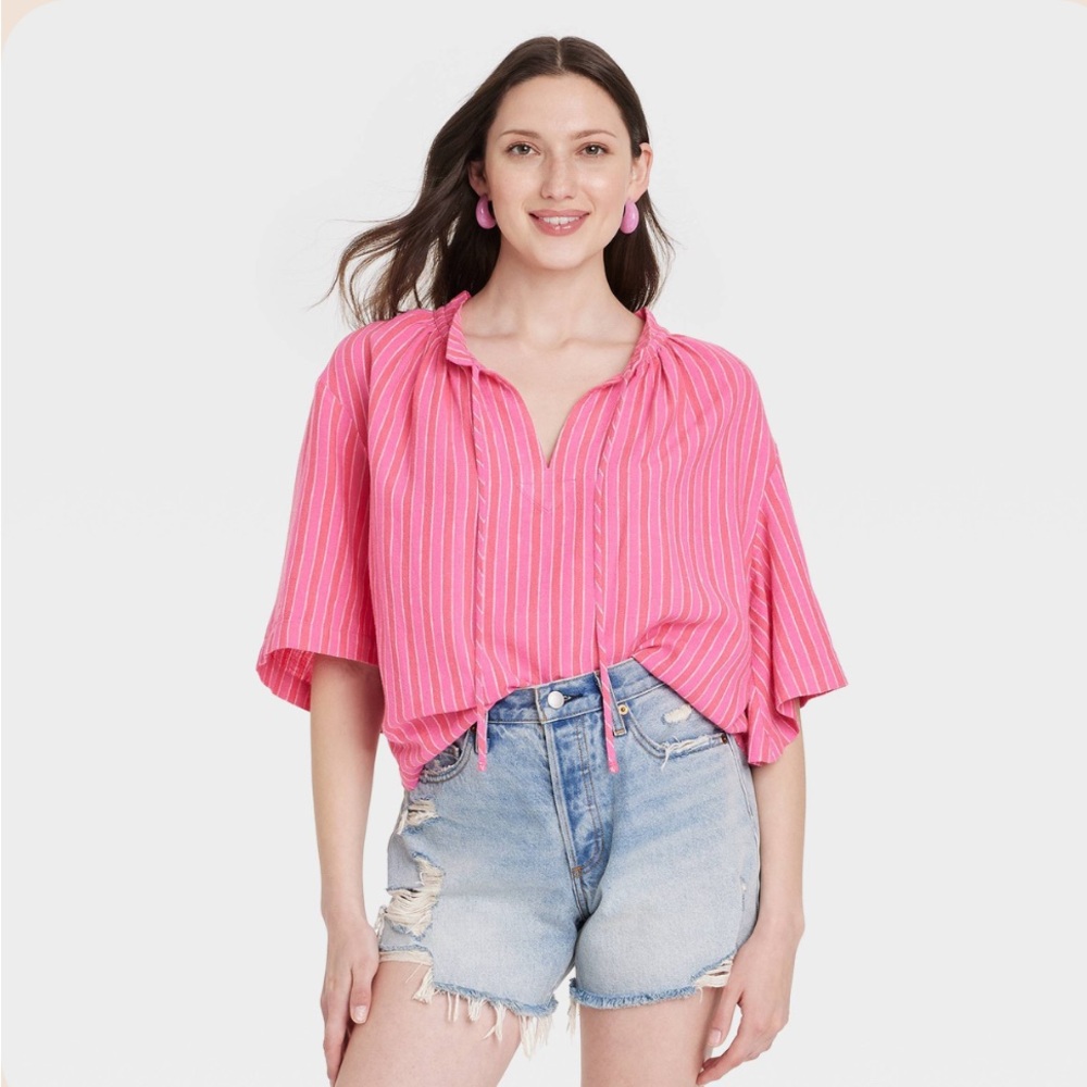 Linen Blend Boho inspired Blouse Flowy oversized Crop beachy Top